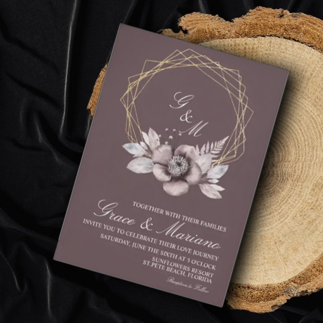 Elegante Monograma Invitación a la Boda Mauve Flor (Subido por el creador)