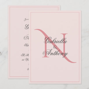 Elegante Monograma Invitación a la boda rosada ini