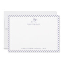 Elegante Monograma Lavender Gingham Tarjeta de Not