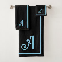 Elegante Monograma Moderno Negro y Azul  