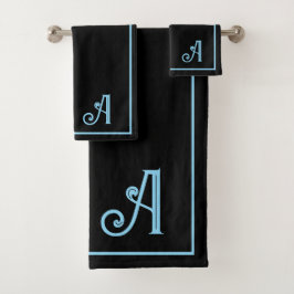Elegante Monograma Moderno Negro y Azul  