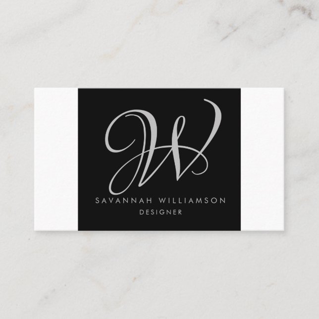 Elegante Monograma Negro Gris Designer Tarjeta de  (Anverso)