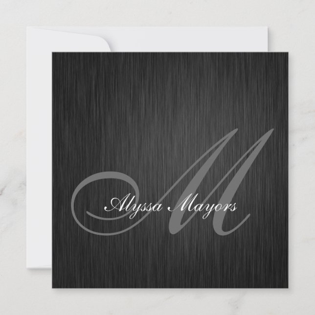 Elegante Monograma Negro Invitación a graduación 2 (Anverso)