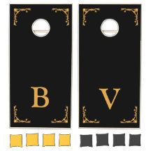 Elegante Monograma Negro y Dorado