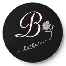 Elegante Monograma Nombre Floral Negro Purpurina