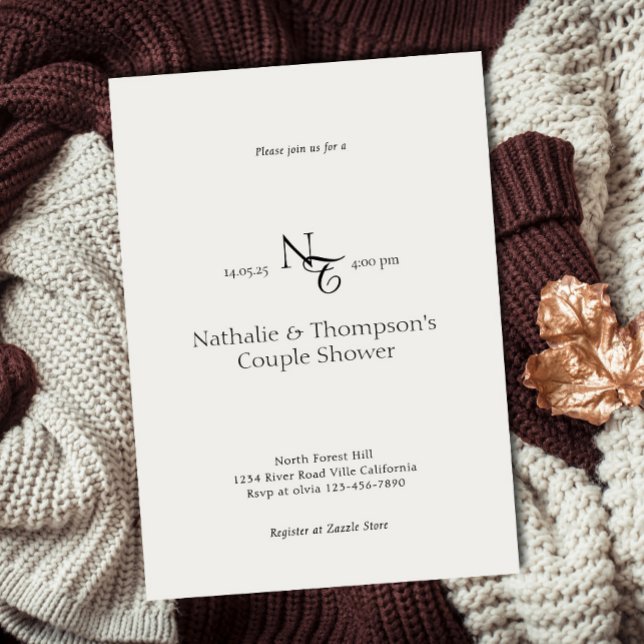 Elegante Monograma Pareja Ducha Invitación Nodal (Subido por el creador)