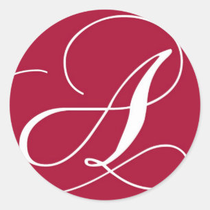 Elegante Monograma Pegatina Boda rojo y blanco