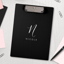 Elegante Monograma Portapapeles blanco y negro