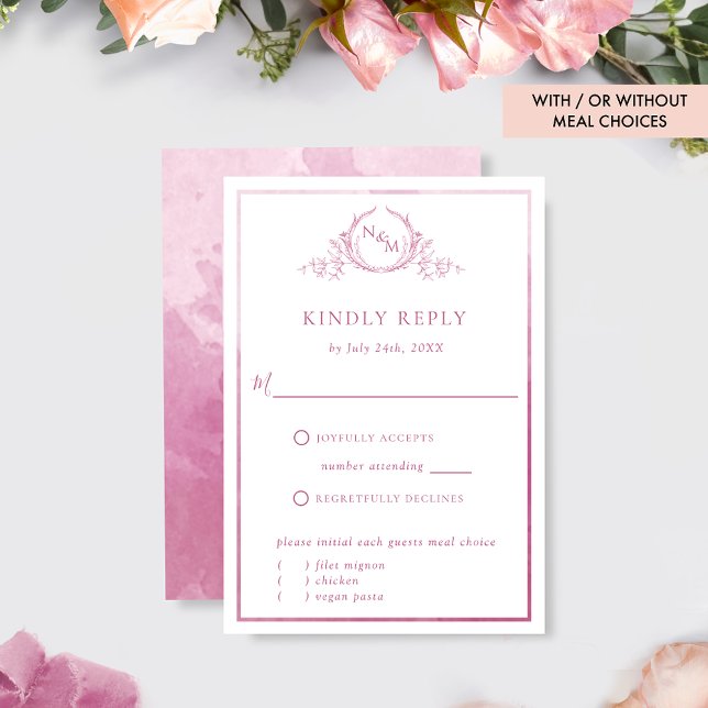 Elegante Monograma rosa malva y acuarela RSVP (Subido por el creador)