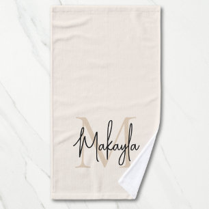Elegante Monograma Simple Nombre en Guión Beige