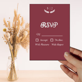 Elegante Monograma Tarjeta RSVP de tono rojo oscur