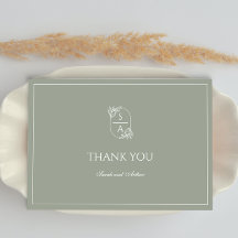 Elegante Monograma verde sabio moderno Tarjeta de 