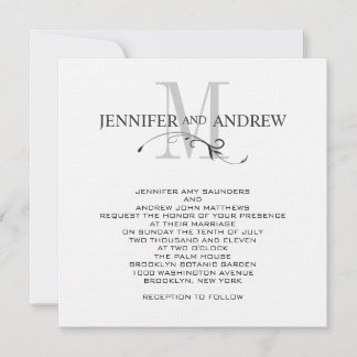 Elegante Monograma y Nombres Invitación a matrimon