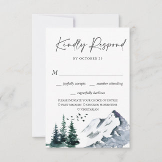 Elegante Montañas de Acuarela Boda Forestal RSVP