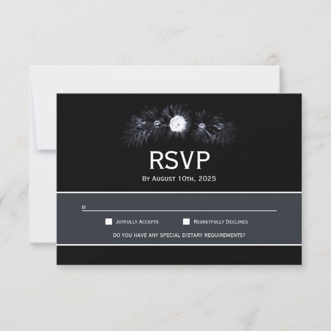 Elegante Moody Black Floral Wedding RSVP (Anverso)