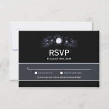 Elegante Moody Black Floral Wedding RSVP