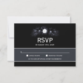 Elegante Moody Black Floral Wedding RSVP