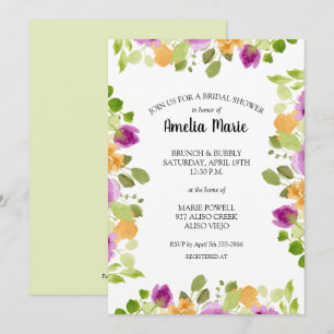 Elegante Morado Acuarela Floral Bridal Ducha