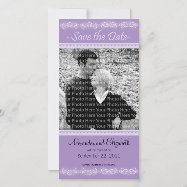 Elegante morado de 4 x 8" Guardar anuncio de fecha (Anverso)
