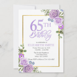 Elegante Morado Floral 65º cumpleaños Invitación