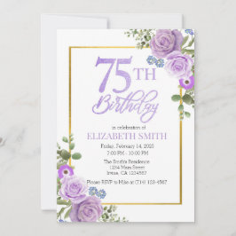 Elegante Morado Floral 75º cumpleaños Invitación