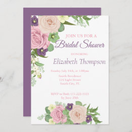 Elegante Morado Floral Bridal Shower Invitación
