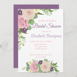 Elegante Morado Floral Bridal Shower Invitación