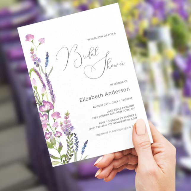 Elegante Morado Floral Bridal Shower Invitación (Subido por el creador)