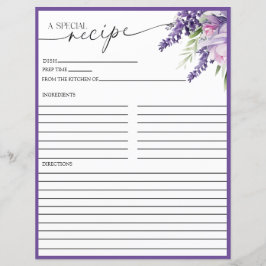 Elegante Morado Floral | Tarjetas de receta
