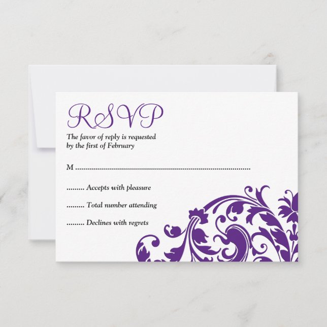 Elegante morado floreciente Bat Mitzvah RSVP (Anverso)