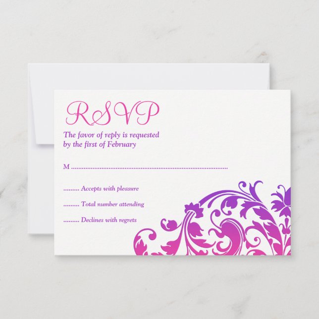 Elegante morado rosado florido Bat Mitzvah RSVP (Anverso)