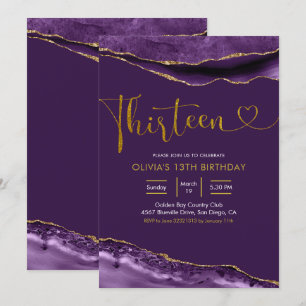 Elegante Morado y Oro Trece Invitaciones