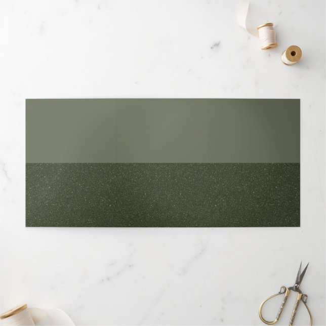 Elegante Moss Green Trifold Invitación - Personali (Exterior)