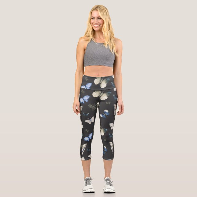 Elegante Moth Butterfly Pattern Capri Leggings (Anverso)