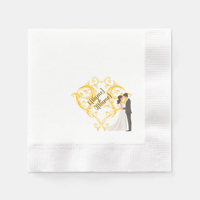 Elegante Napkin Boda de oro con servilleta de pape (Anverso)