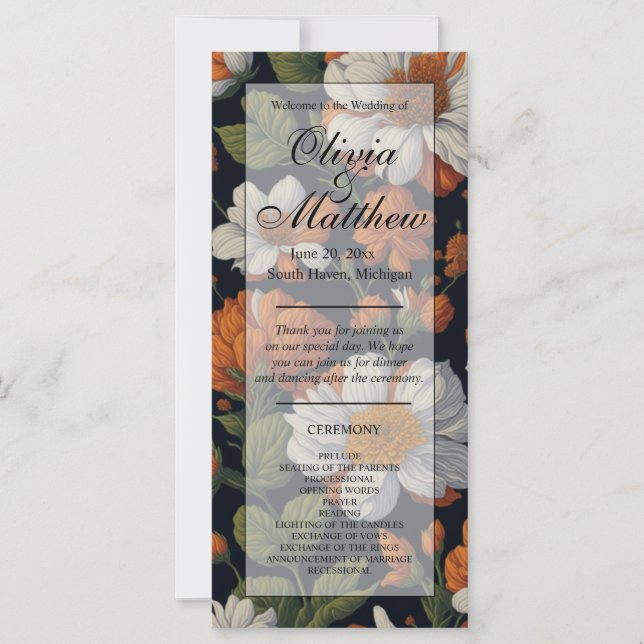 Elegante naranja blanco negro vintage floral (Anverso)