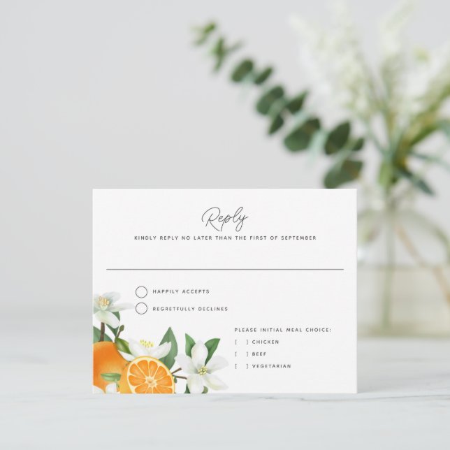 Elegante Naranja Blossom Foliage Boda Tarjeta de r (Anverso de pie)