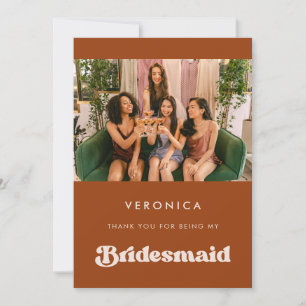 Elegante Naranja Bridesmaid Gracias tarjeta de fot