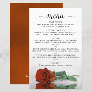 Elegante Naranja de óxido Rosa Menú Boda de presup