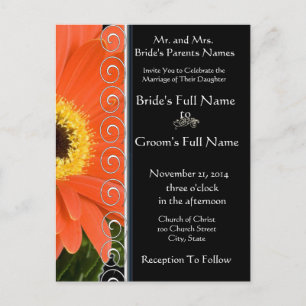 Elegante Naranja Gerber Daisy Wedding Invitación