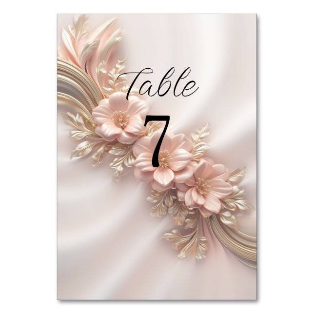 Elegante Naranja Peach Floral Número de mesa (Anverso)