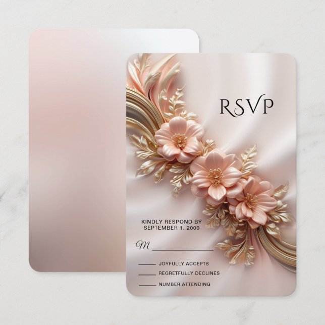 Elegante Naranja Peach Floral RSVP Card (Anverso / Reverso)