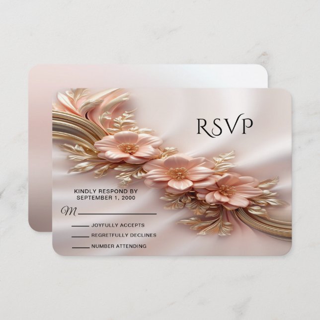 Elegante Naranja Peach Floral RSVP Card (Anverso / Reverso)