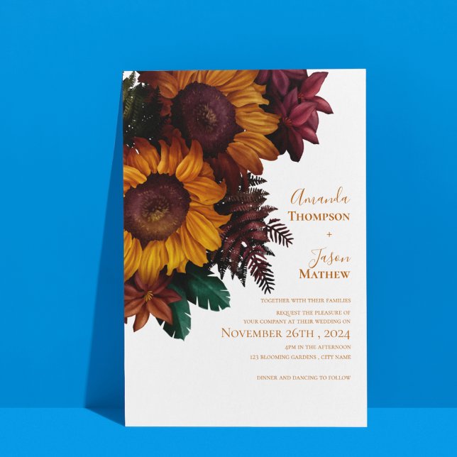 Elegante Naranja quemado de boda floral (Elegant Burnt Orange Floral Wedding Invitation)