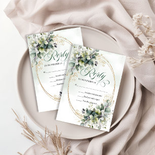 Elegante naturaleza boho boda verde y dorado RSVP 