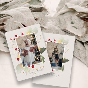 Elegante Navidad con Acebo y Oro Foto de Navidad