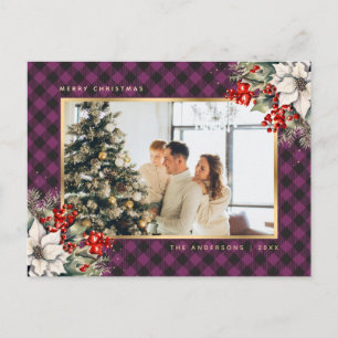 Elegante Navidad con foto en acuarela púrpura