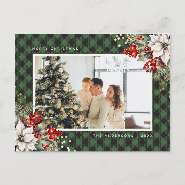 Elegante Navidad con foto en acuarela verde (Anverso)
