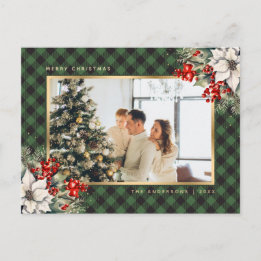 Elegante Navidad con foto en acuarela verde