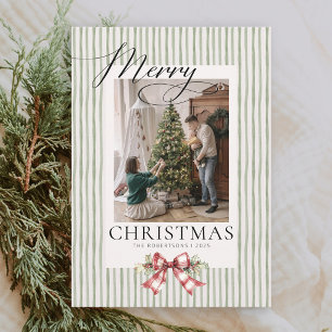 Elegante Navidad con guión de verde y lazo de acua